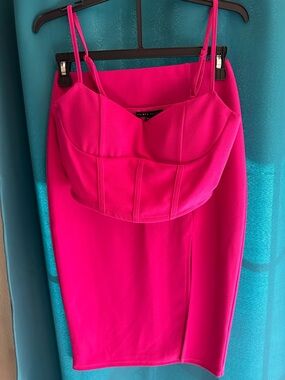 Hot Pink Two-Piece Crop Top & Skirt Set